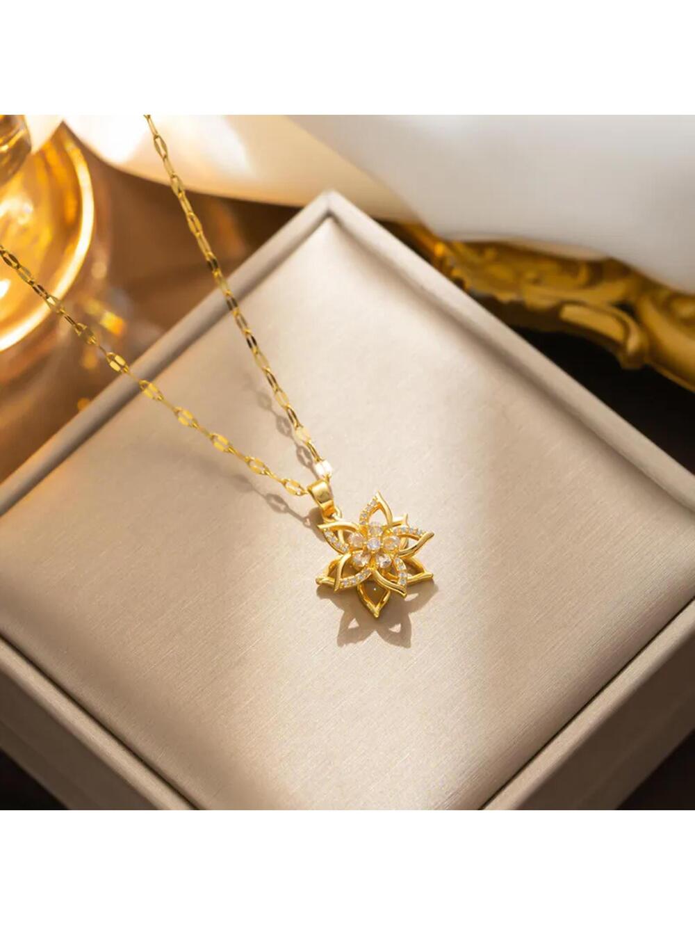 Spinning flower - Necklace - Gold - CZs - 18"